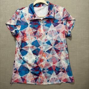Jack Smith Womens Golf Athletic Shirt S Red Blue Diamond Abstract Stretch Casual